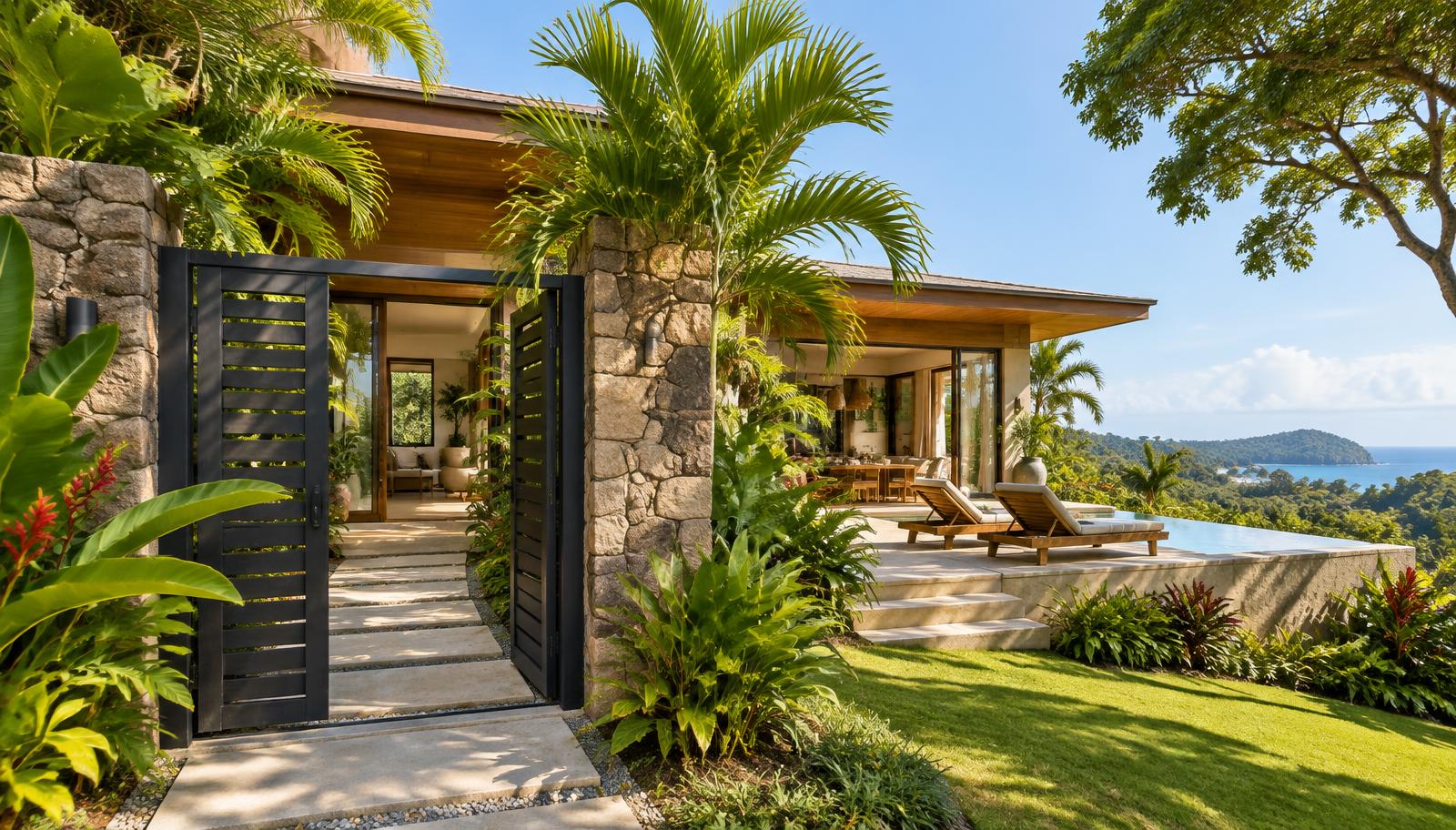 Casa de alquiler tropical con portón